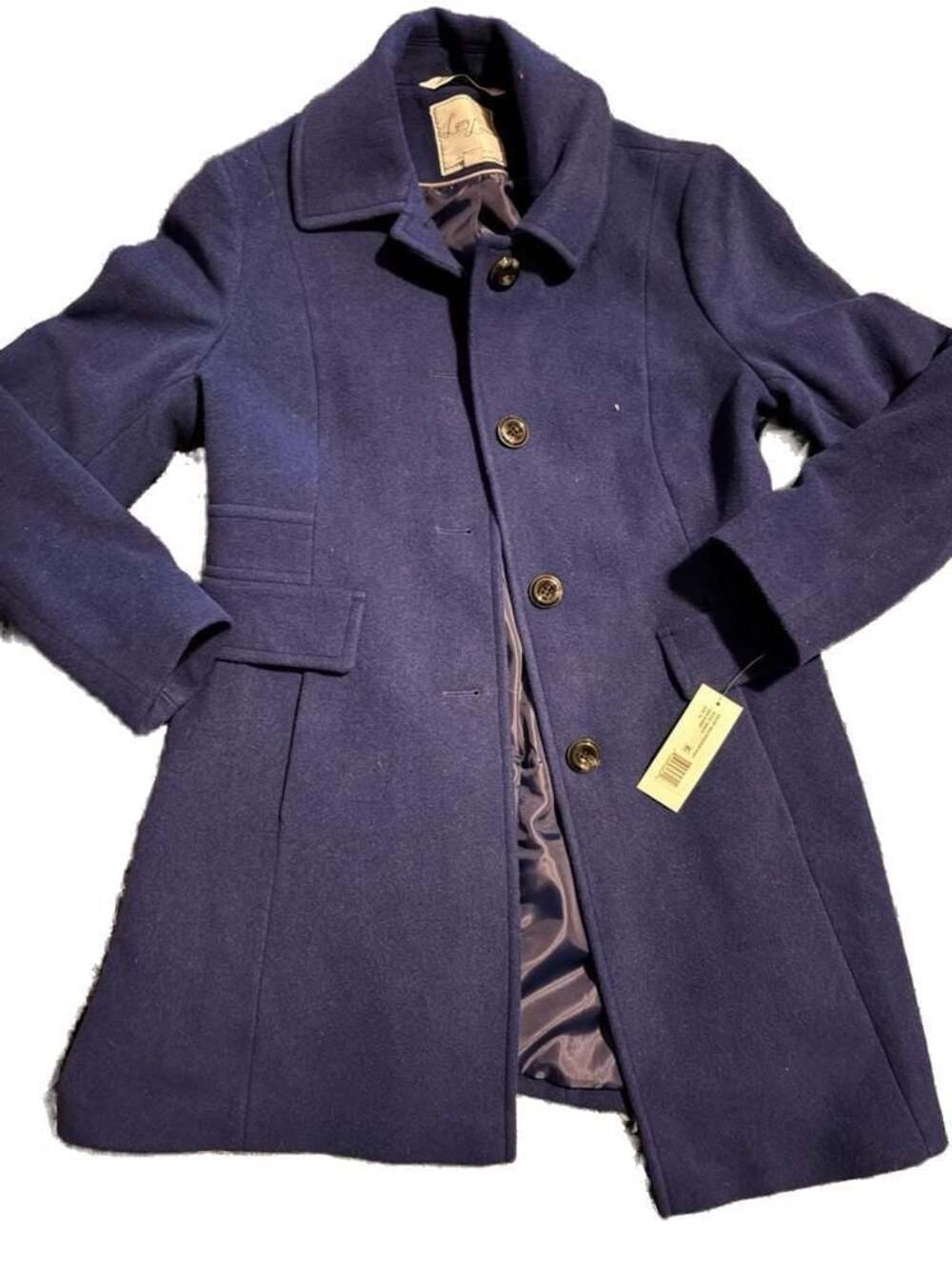 Larry Levine Women's Wool Blend Single Breasted Walking Coat Windsor Navy Size P